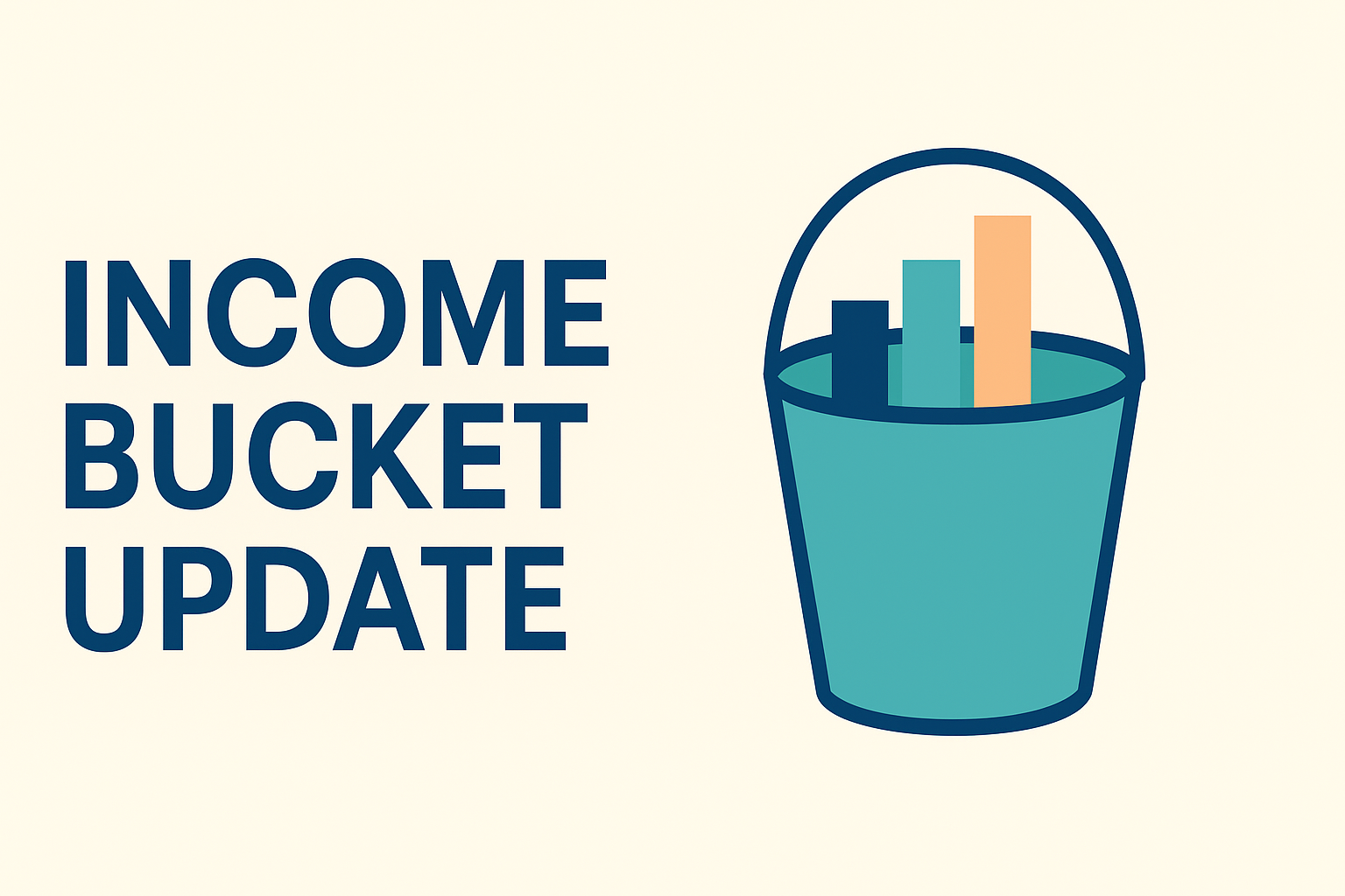 Flat beige thumbnail displaying ‘Income Bucket Update’ with bucket icon and income bars.