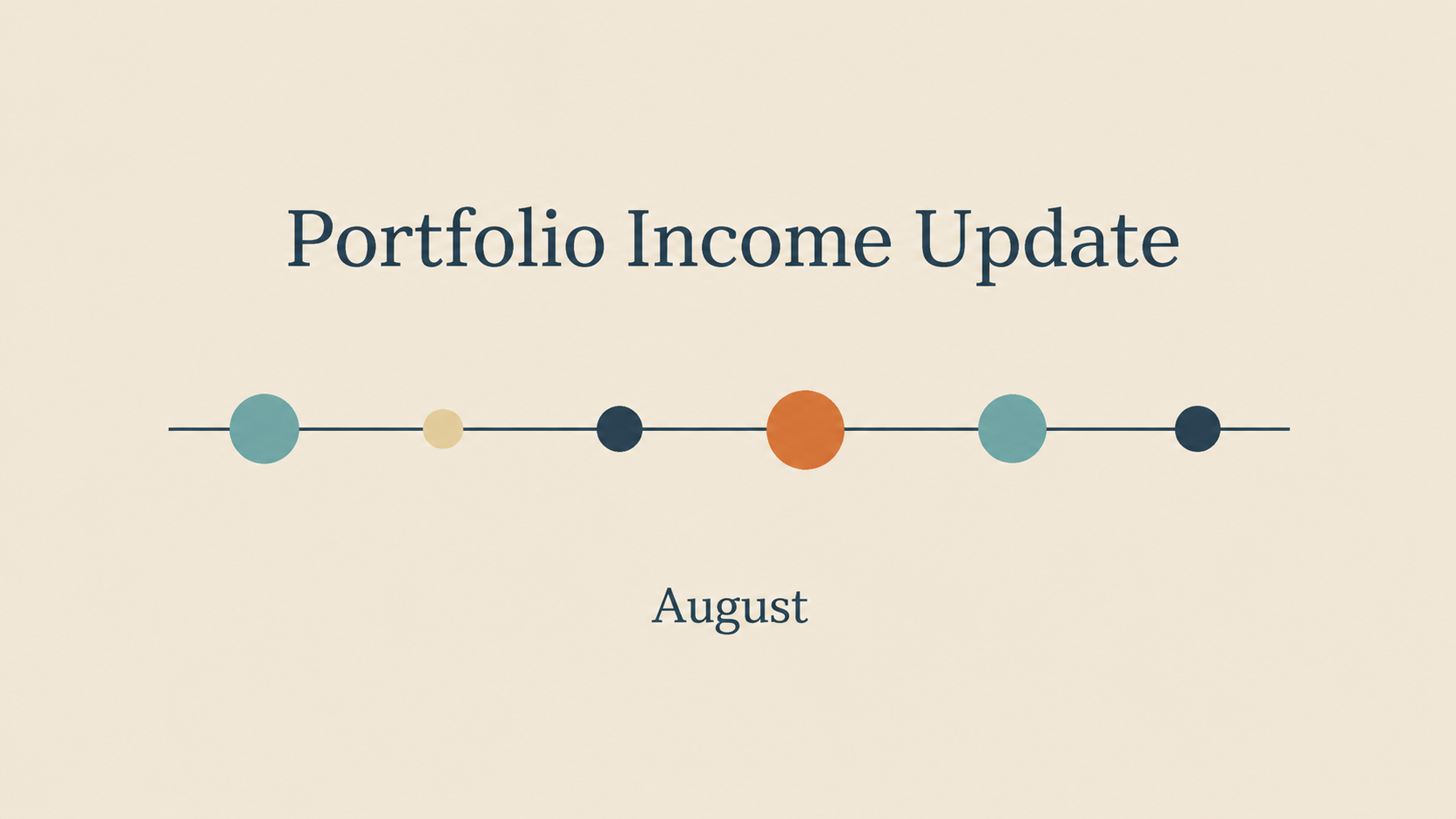 Portfolio Income Update for August 2026 featuring the 9M Investments color palette and monthly income series design.